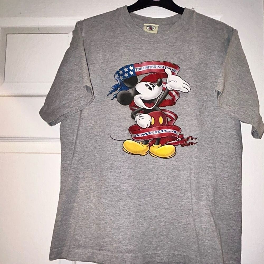 Mickey Mouse Disney Grey Kids Youth XL Tee America USA Flag Patriotic Graphic